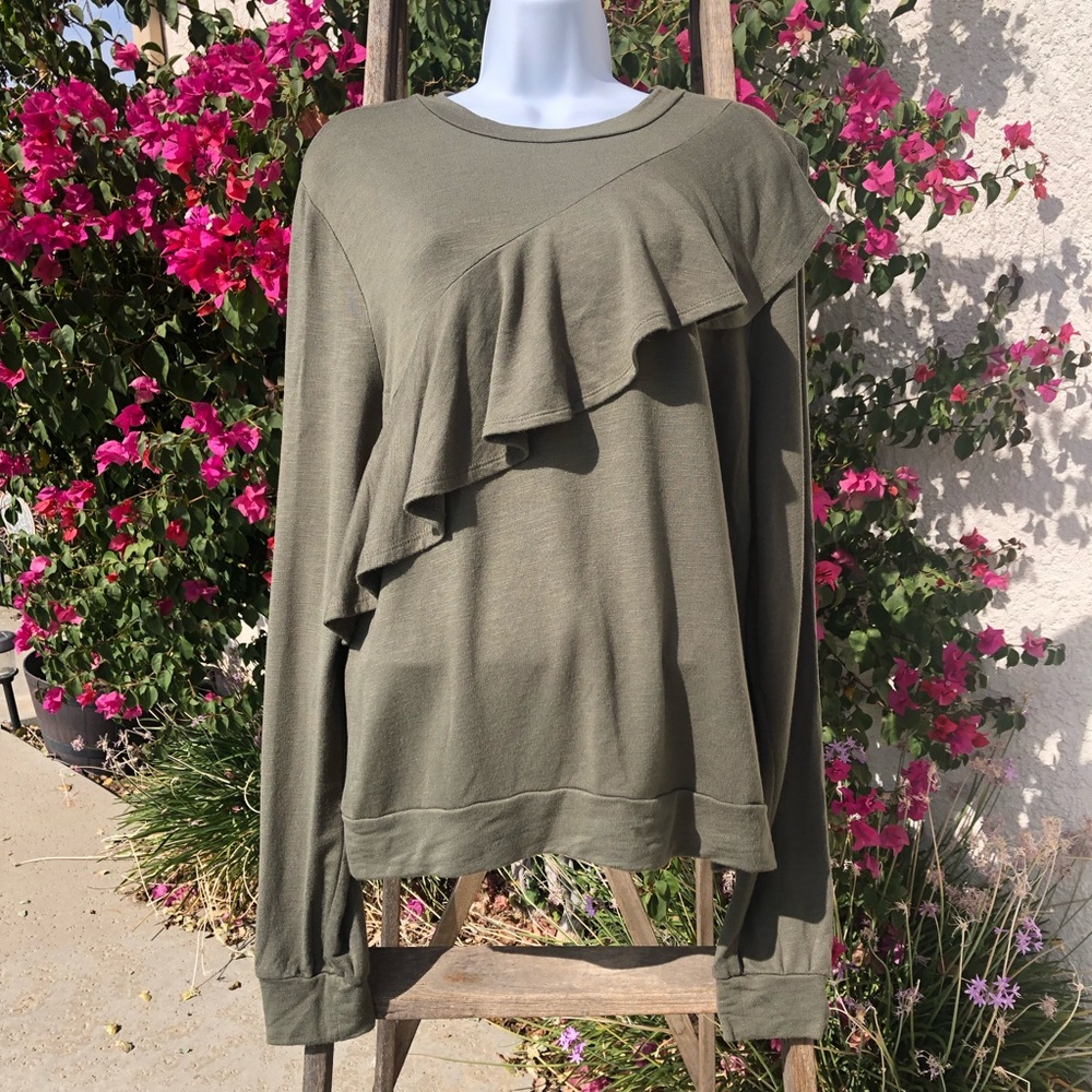 Mossimo Supply Co. Olive Green Sweatshirt w/Ruffle